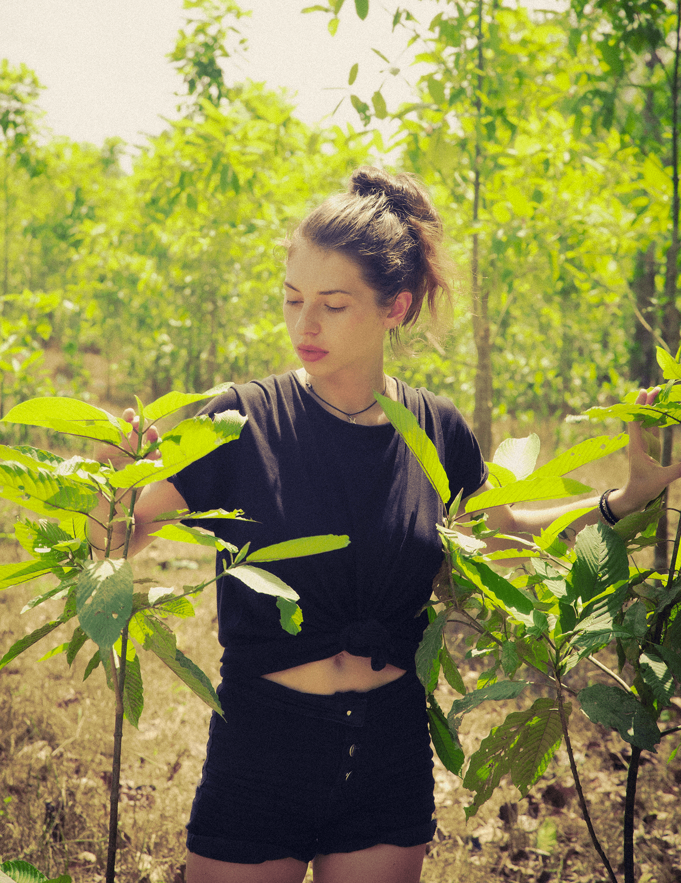 Jaya founder standing among kratom trees