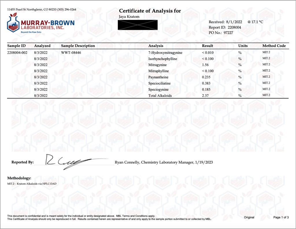 WWT-08446 kratom lab test